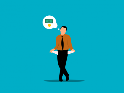 cartoon icon of man running out of money